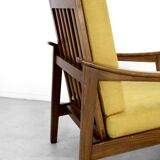 Midcentury Italian Armchair In Teak And Mustard Velvet.