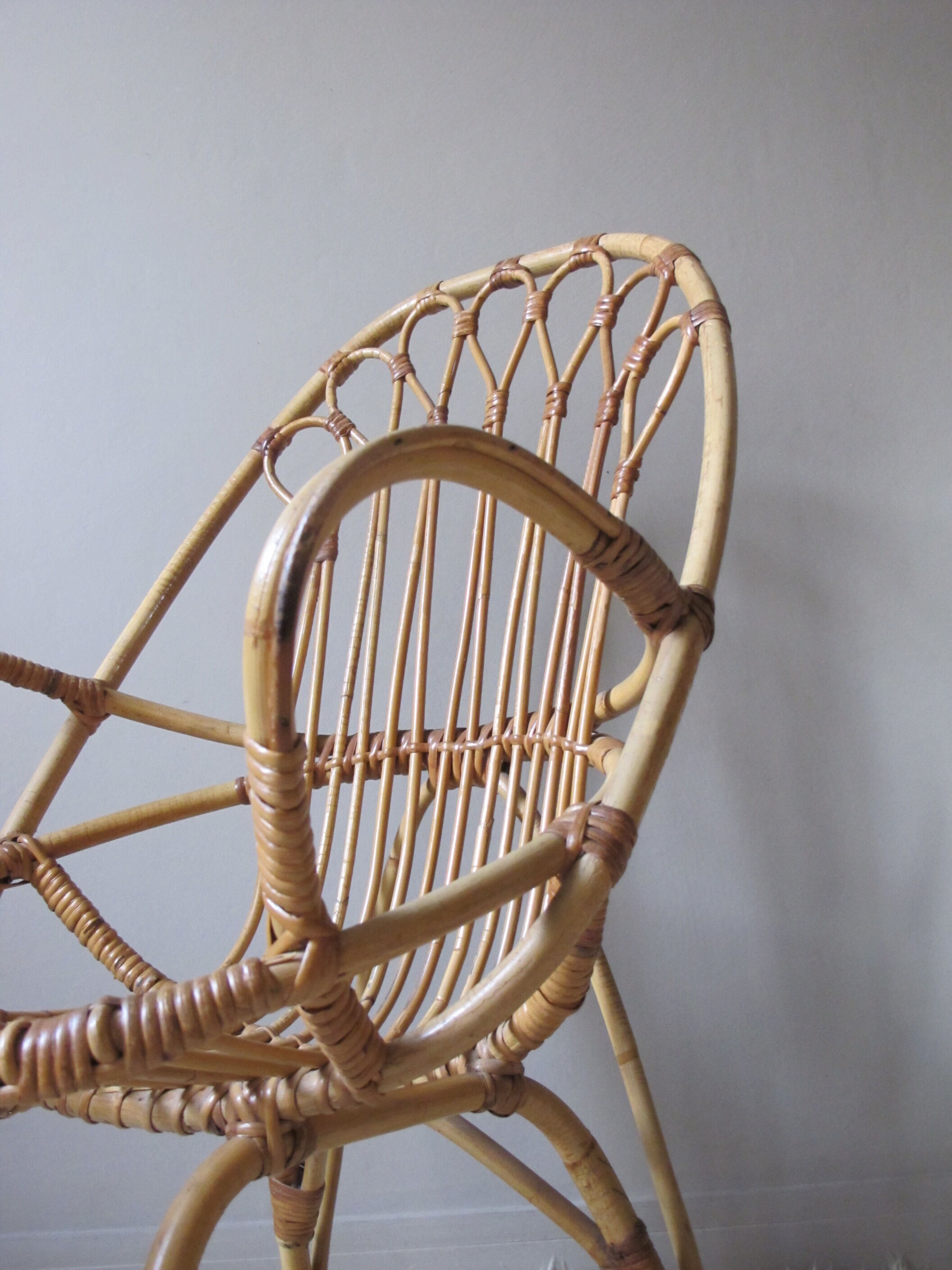 Pair of armchairs in rattan wicker vintage Bohemian style