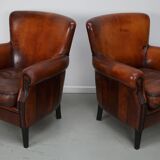 Vintage Dutch Cognac Colored Leather Club Chair, Set of 2