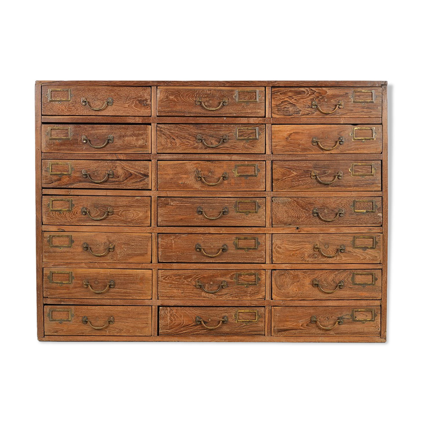 Old teak storage cabinet with 21 drawers
