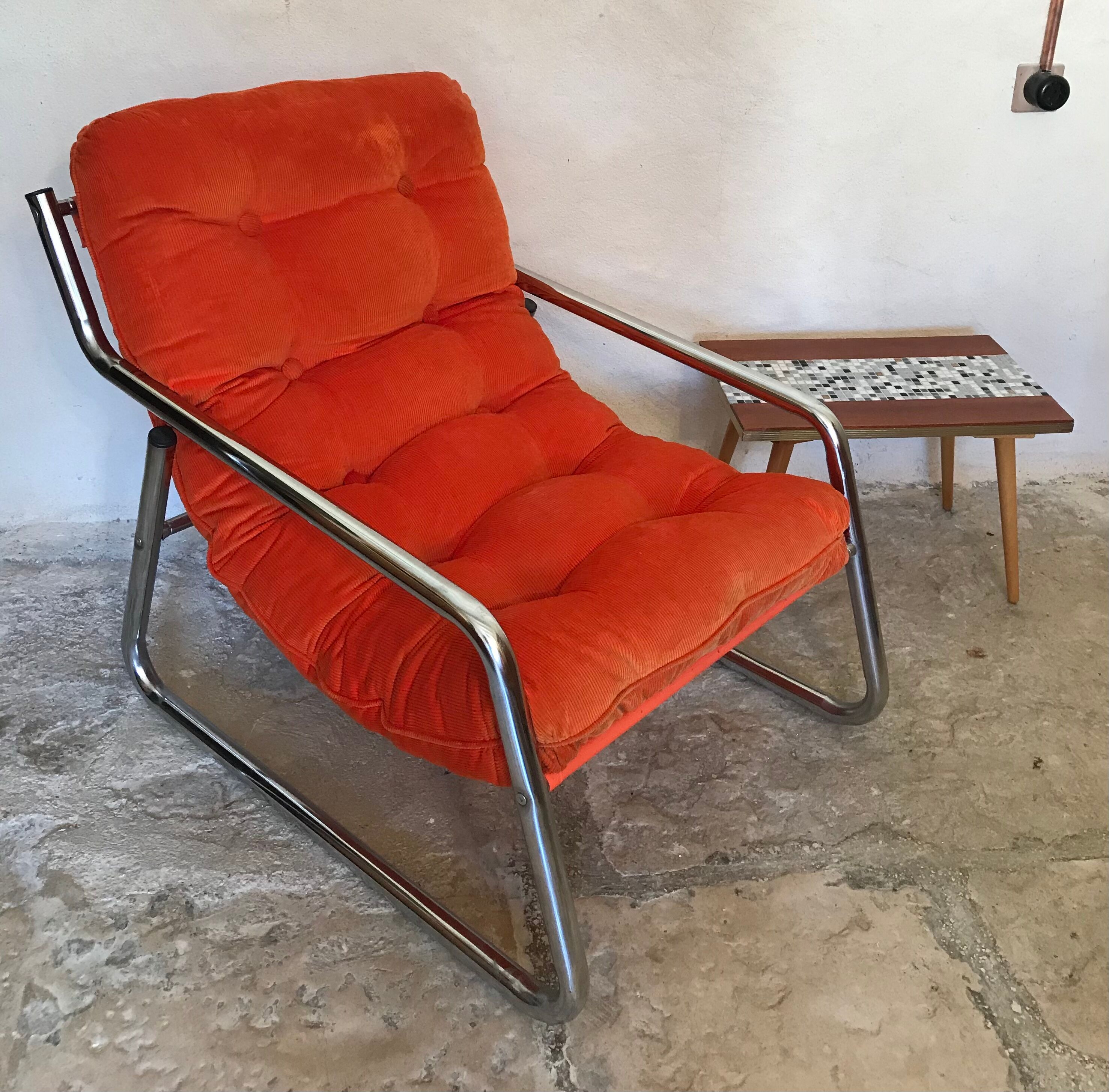 Vintage pop heater armchair 1970's chrome tubing