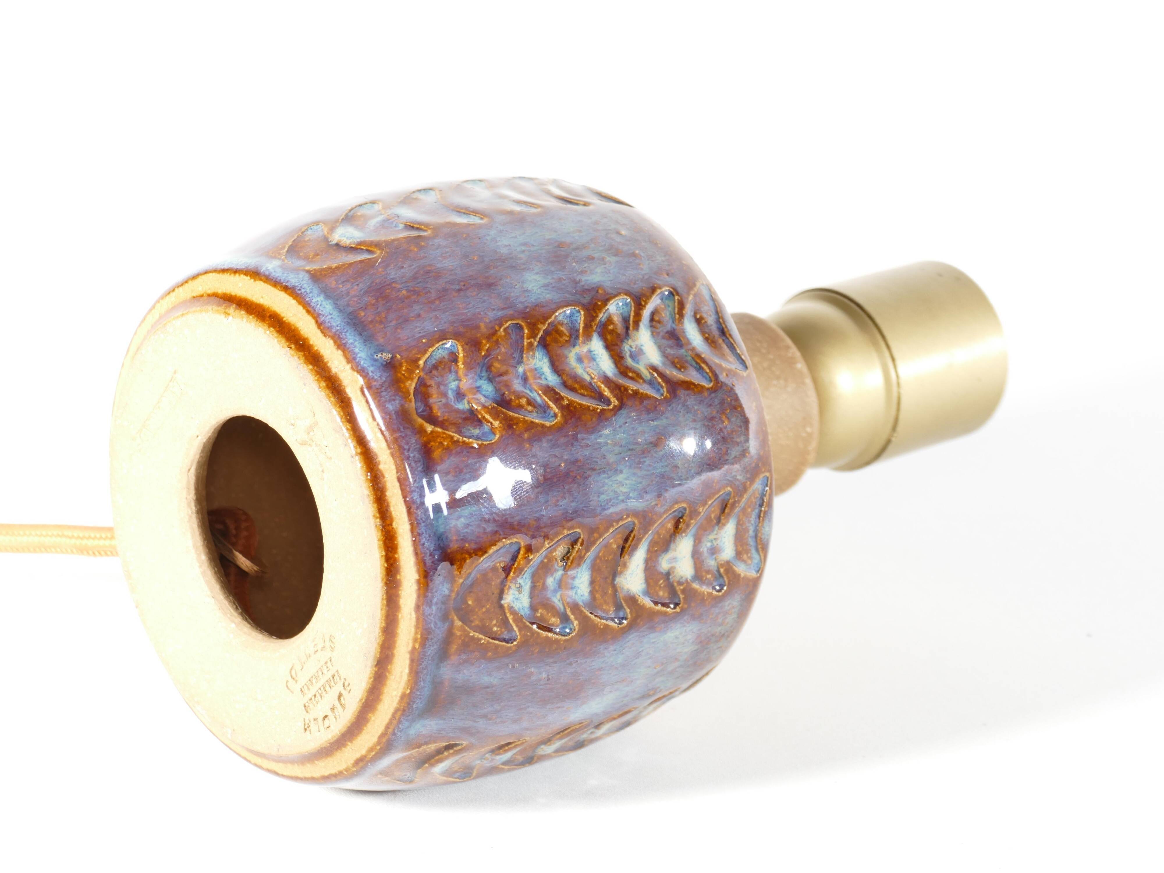 Scandinavian Modern Blue Glazed Stoneware Table Lamp, Søholm Stentøj, 1960s