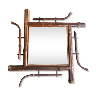 Beveled, square mirror frame bamboo, 20 years  - 20x20cm