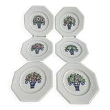 Longwy Service of 6 Octagonal Plates, 1927–1928, Art Deco, stamped