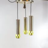 Ceiling lamp with 3 branches aluminum and glass 60s