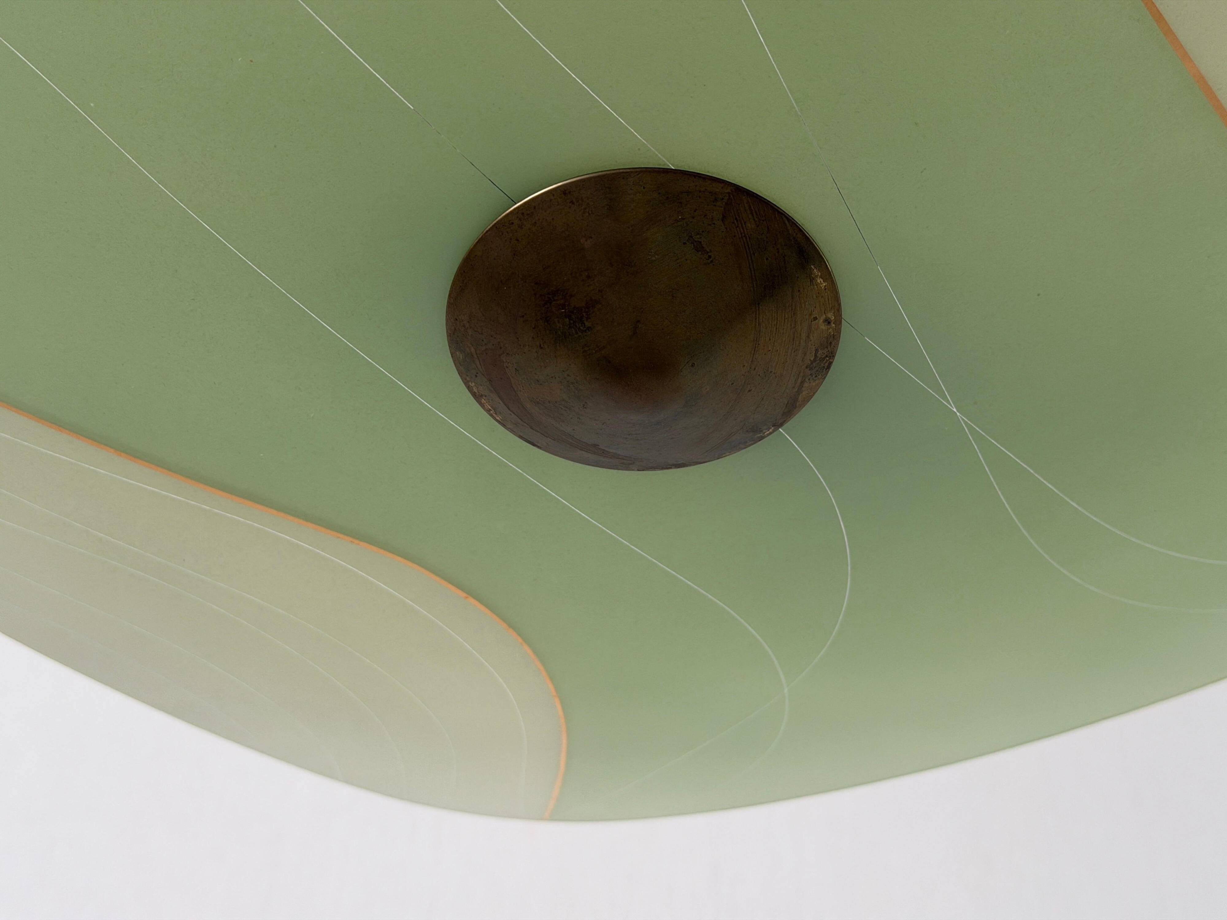 Art Deco pentagonal green glass ceiling light, 1940s, Germany