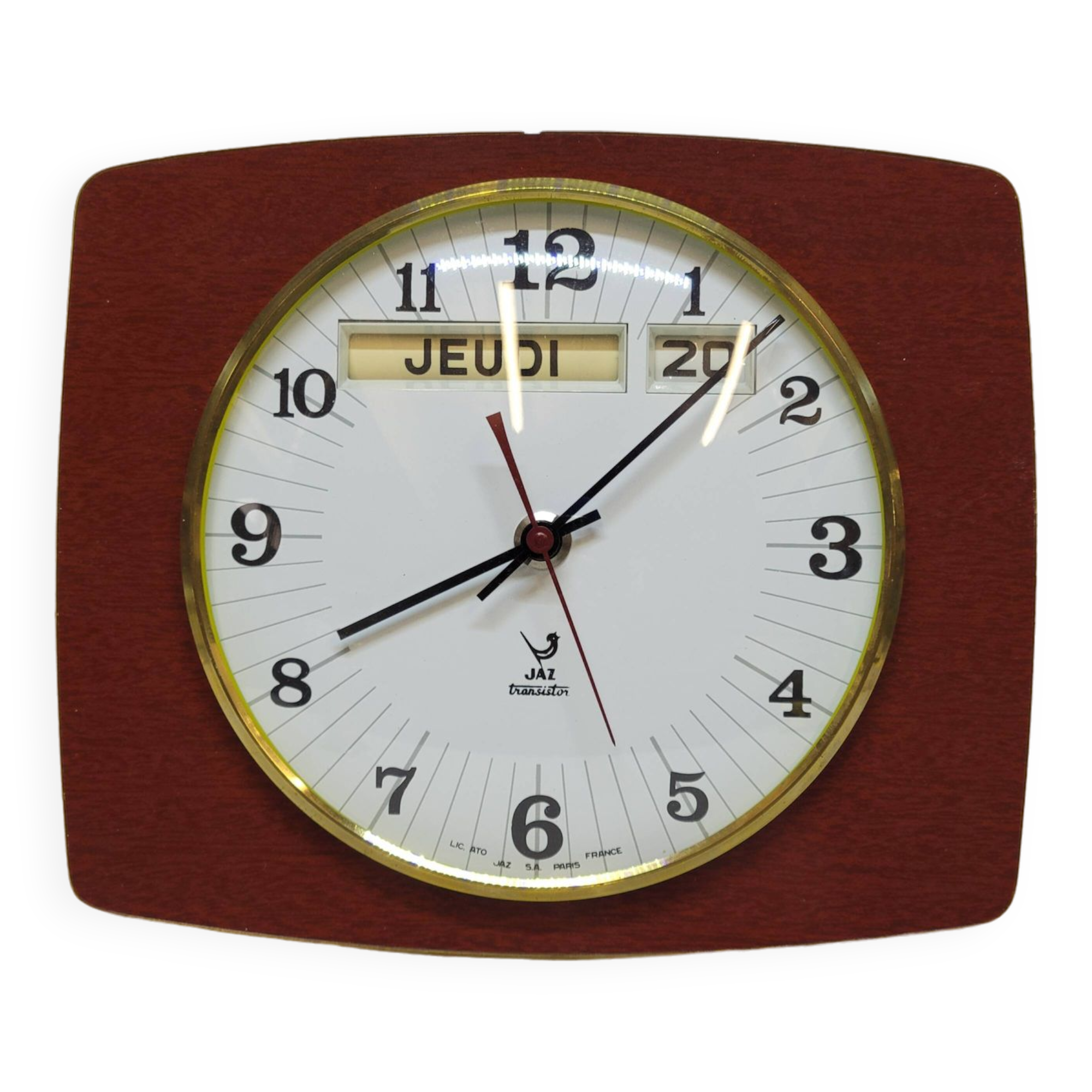 Vintage Jaz Transistor Wall Clock with Day and Date Calendar Formica