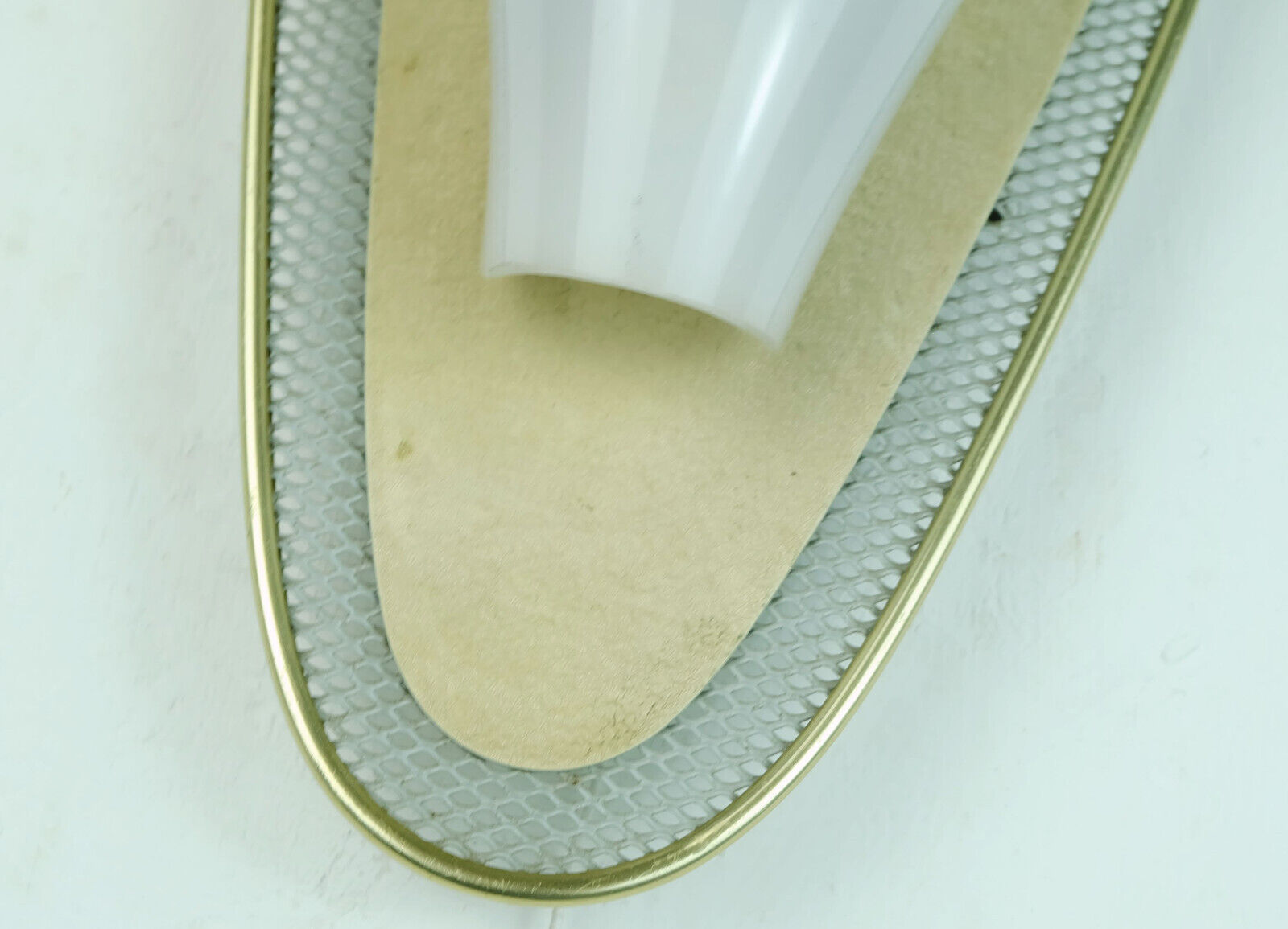 1950s sconce gray metal mesh and brass with white acrylic shade