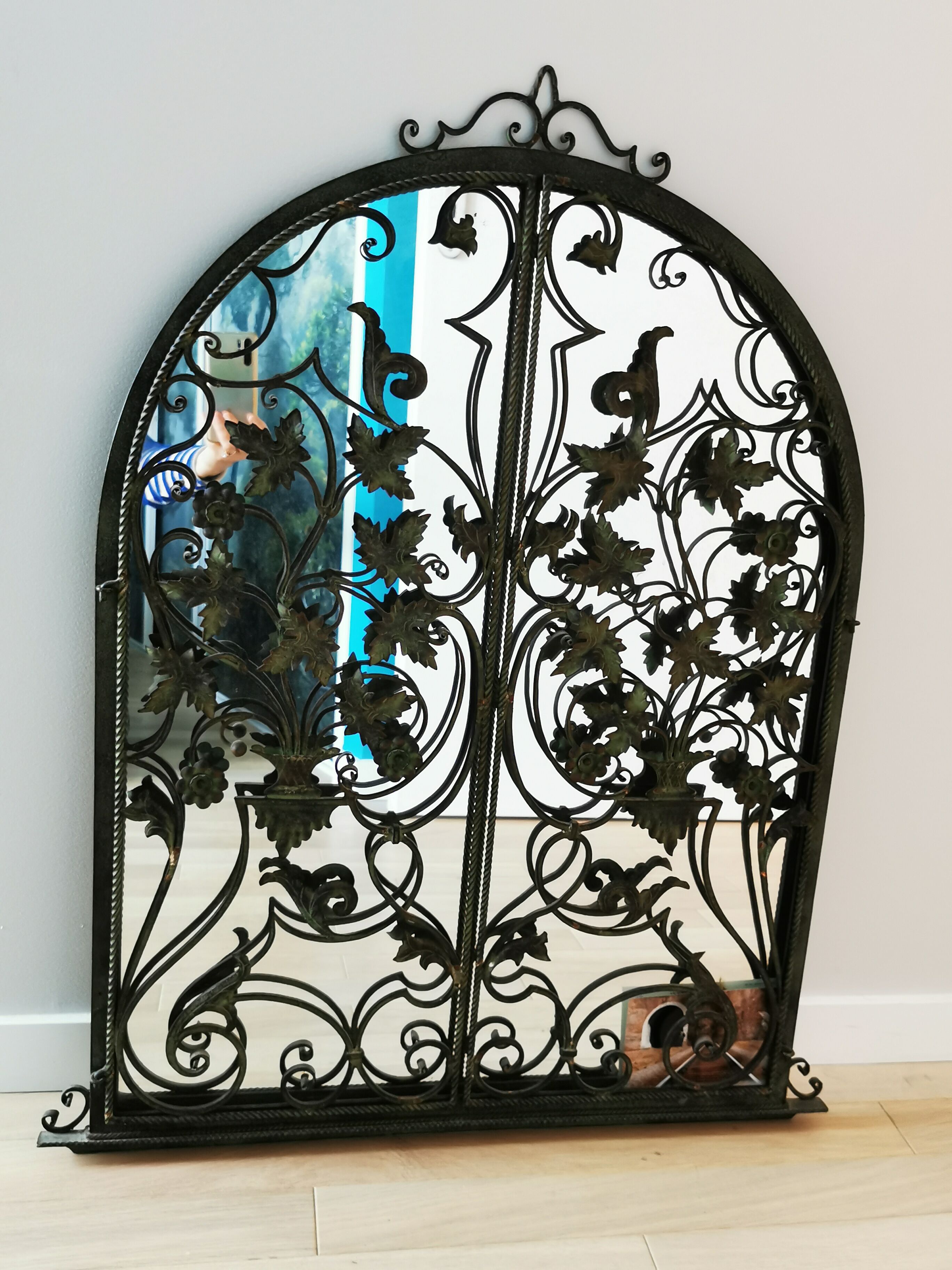 Console and mirror set - wrought iron and marble - 30s