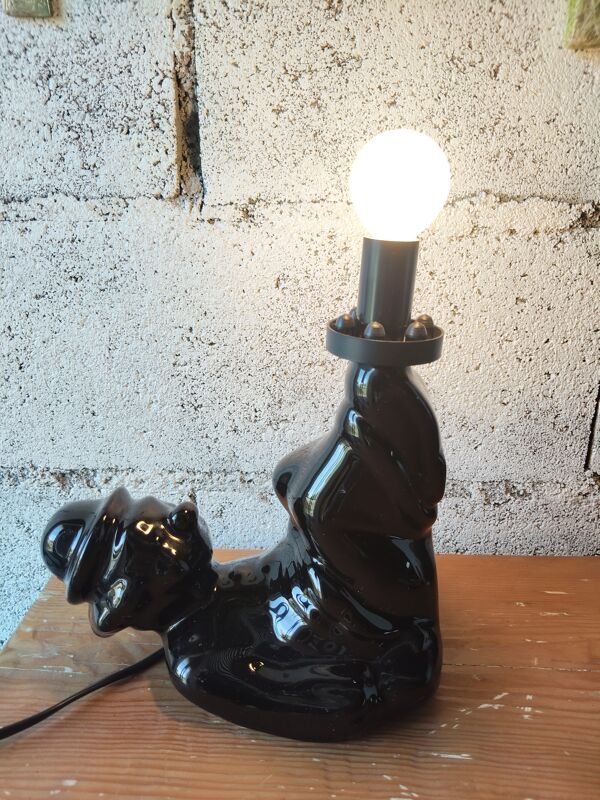 Lampe vintage en céramique noire – Clown allongé – Made in Holland