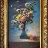 Paintings XIX° during HST "Bouquet of flowers in vase" signed Polet + frame