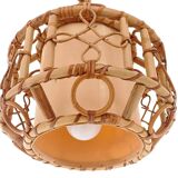 1960s Hand-Crafted Mid-Century Bamboo and Rattan Pendant Lamp, France