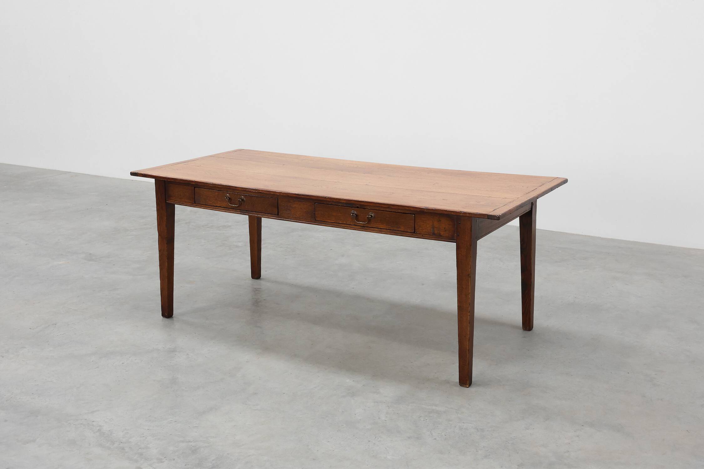 French Provincial Oak 19th century Farmhouse table with drawers, France