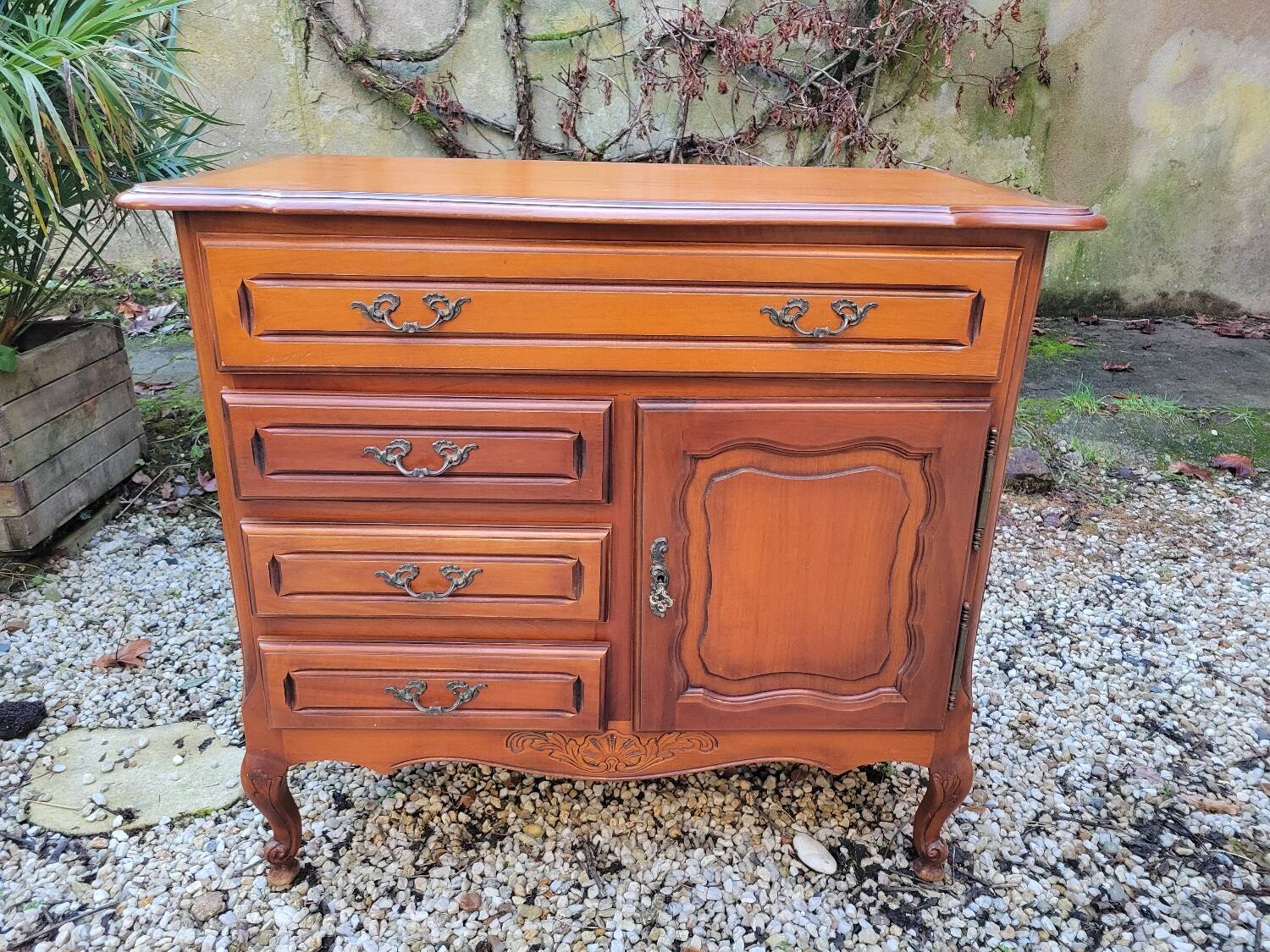 Louis XV solid cherry wood chest of drawers