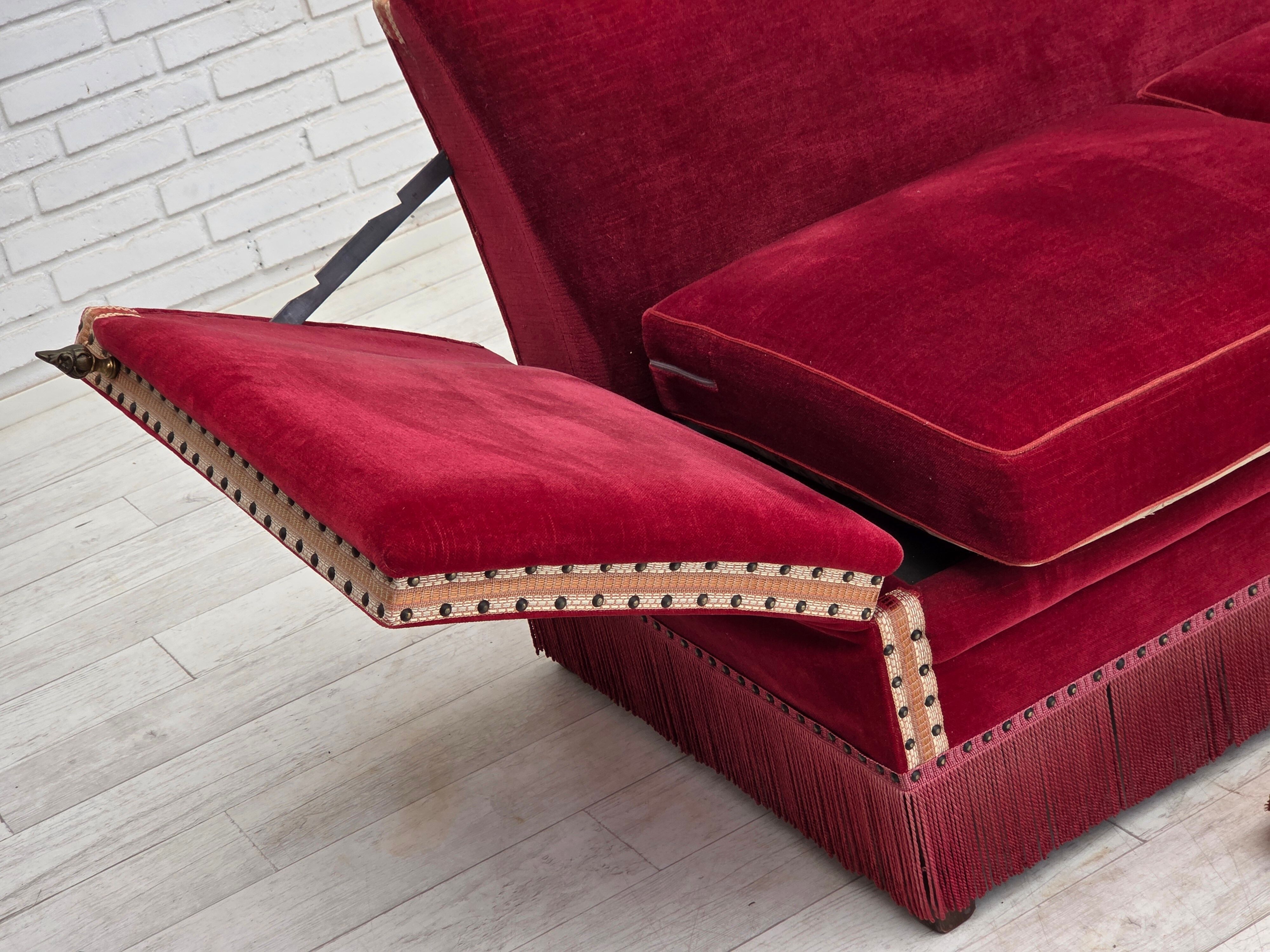 1970s, Danish 2-seater drop arm sofa, furniture velour.