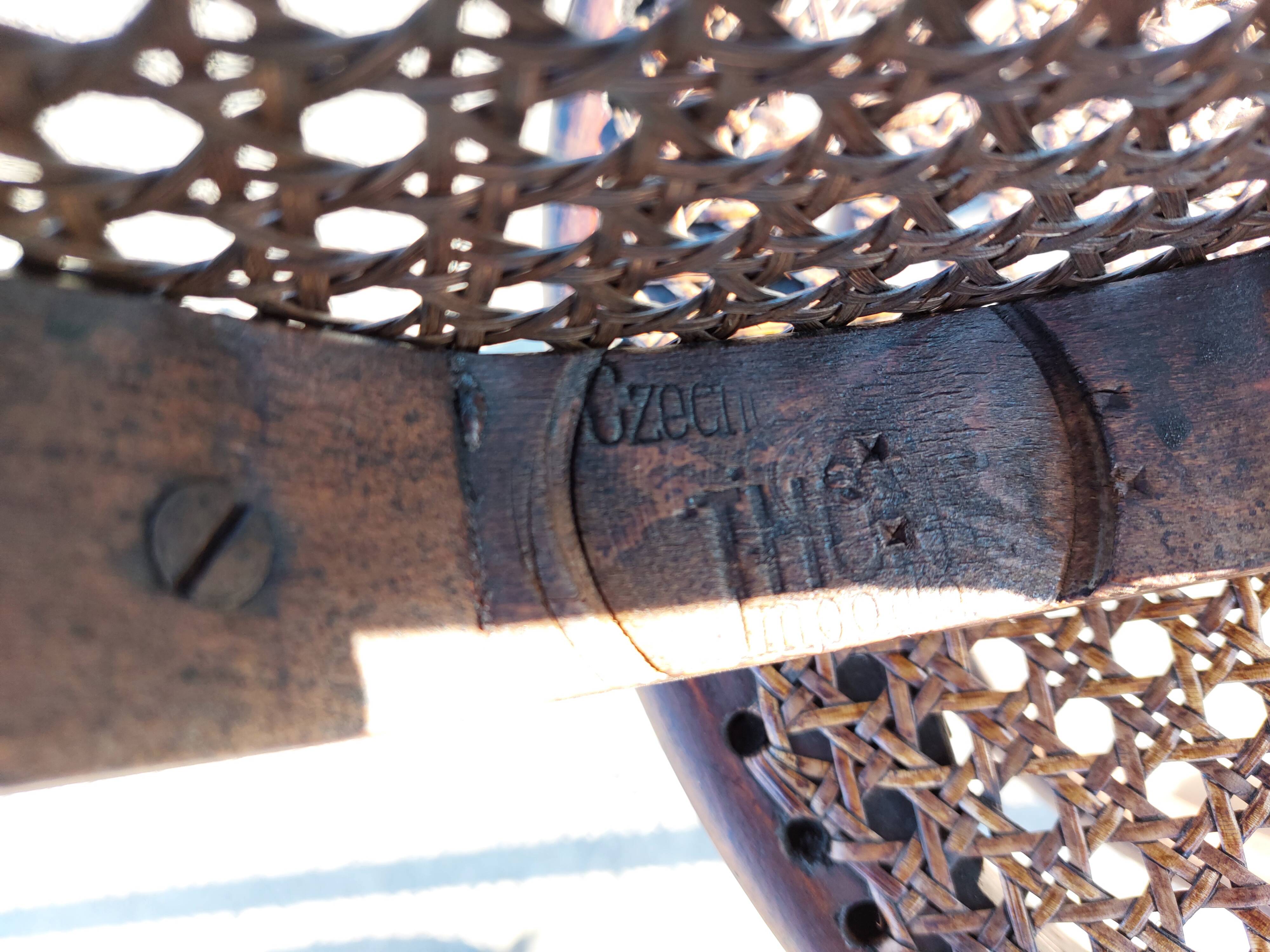 Pair of low caned stools signed Thonet - 1920s