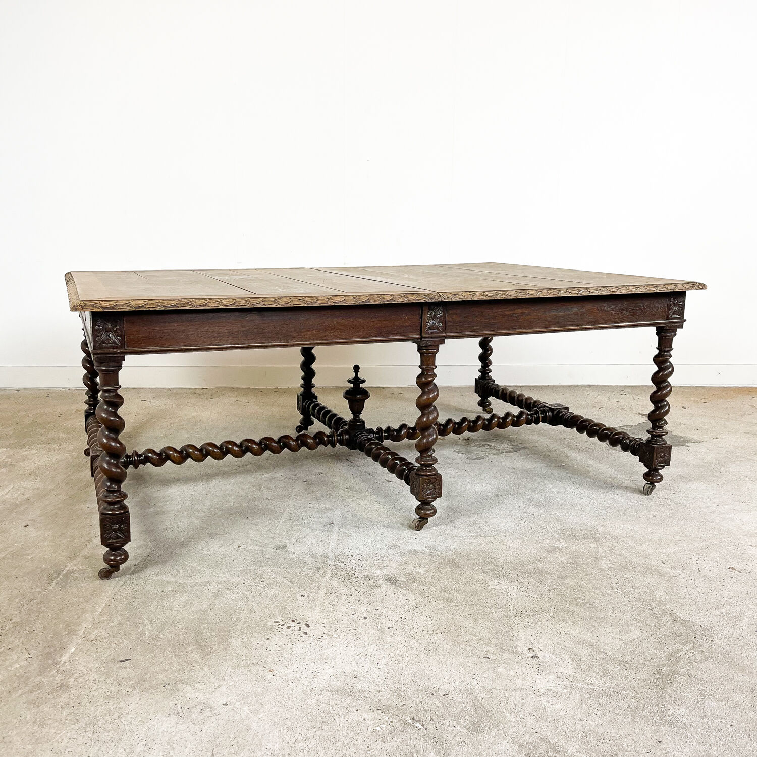 French antique extendable table 350cm Louis XIII barley twist