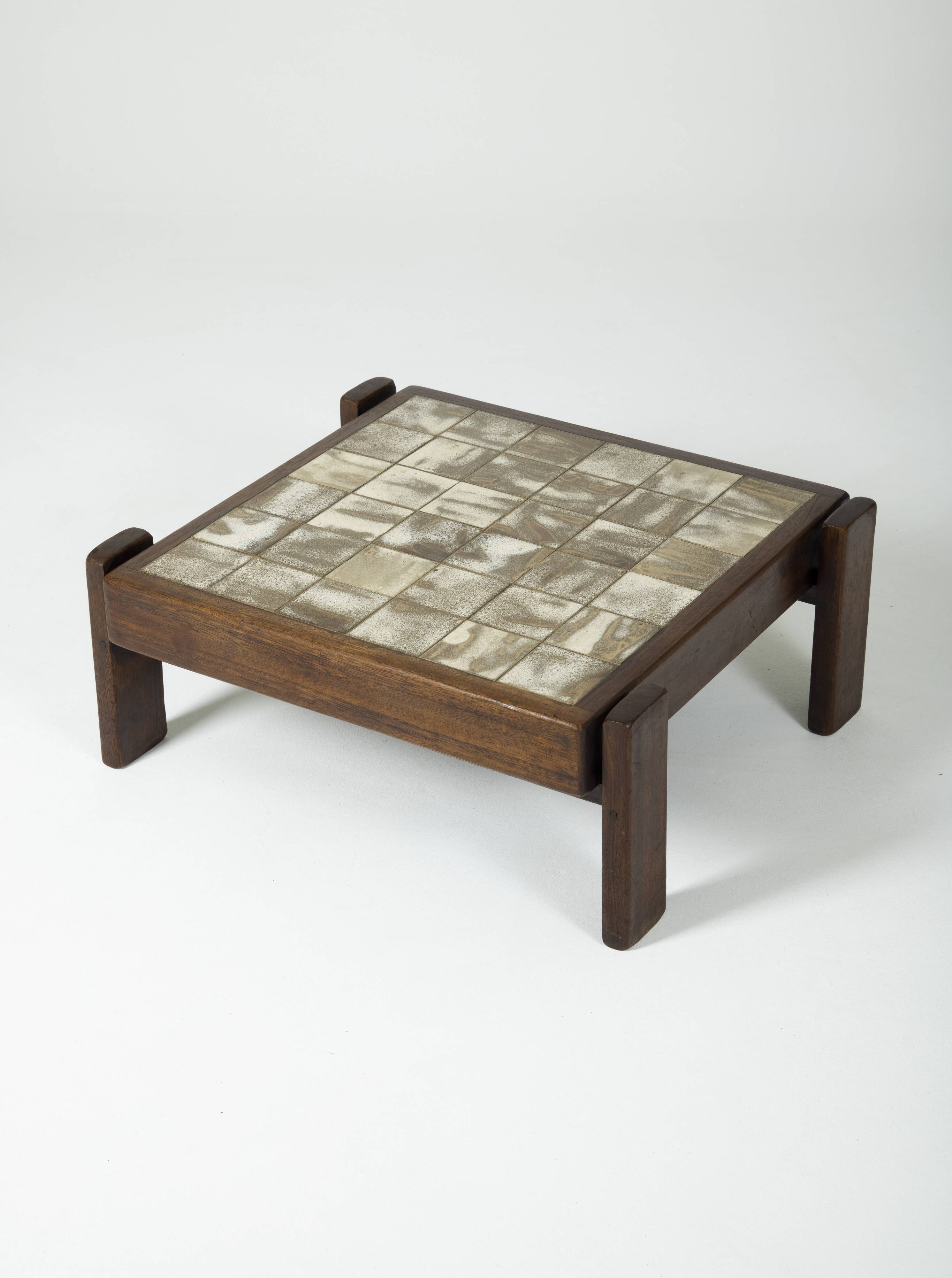 Ceramic and solid wood coffee table, 1960s