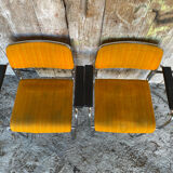 Pair of Vintage 1970s Chrome Metal Armchairs with Orange Fabric and Wood