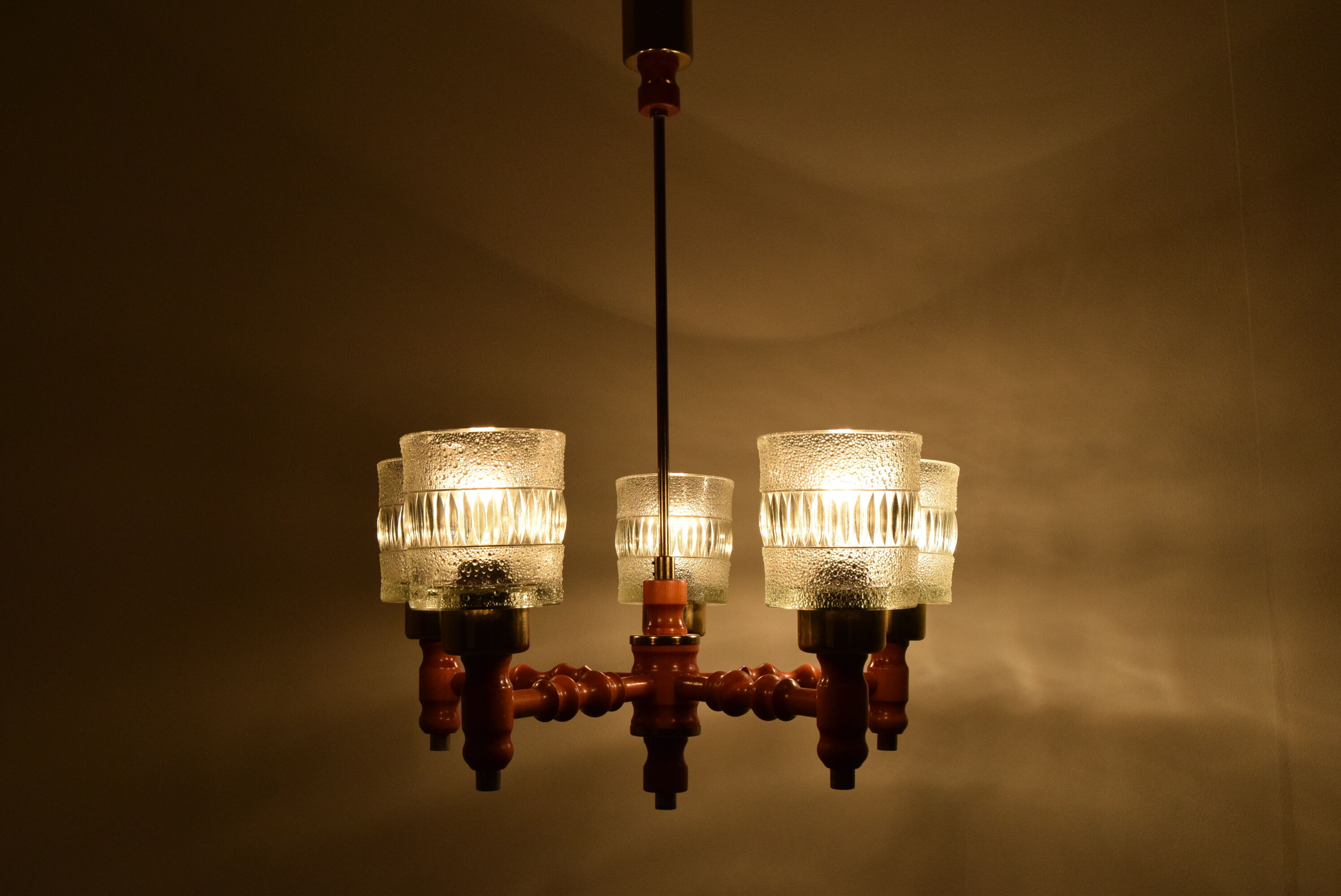 Mid-century Wood Chandelier by Instala Jilove u Decina,1960's