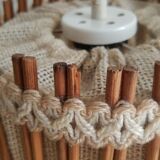 Vintage 70s fabric and wood pendant light