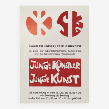 Affiche originale d'exposition d'art autrichienne vintage des années 1970 pour « Jeunes artistes »