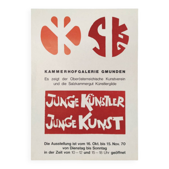 Affiche originale d'exposition d'art autrichienne vintage des années 1970 pour « Jeunes artistes »
