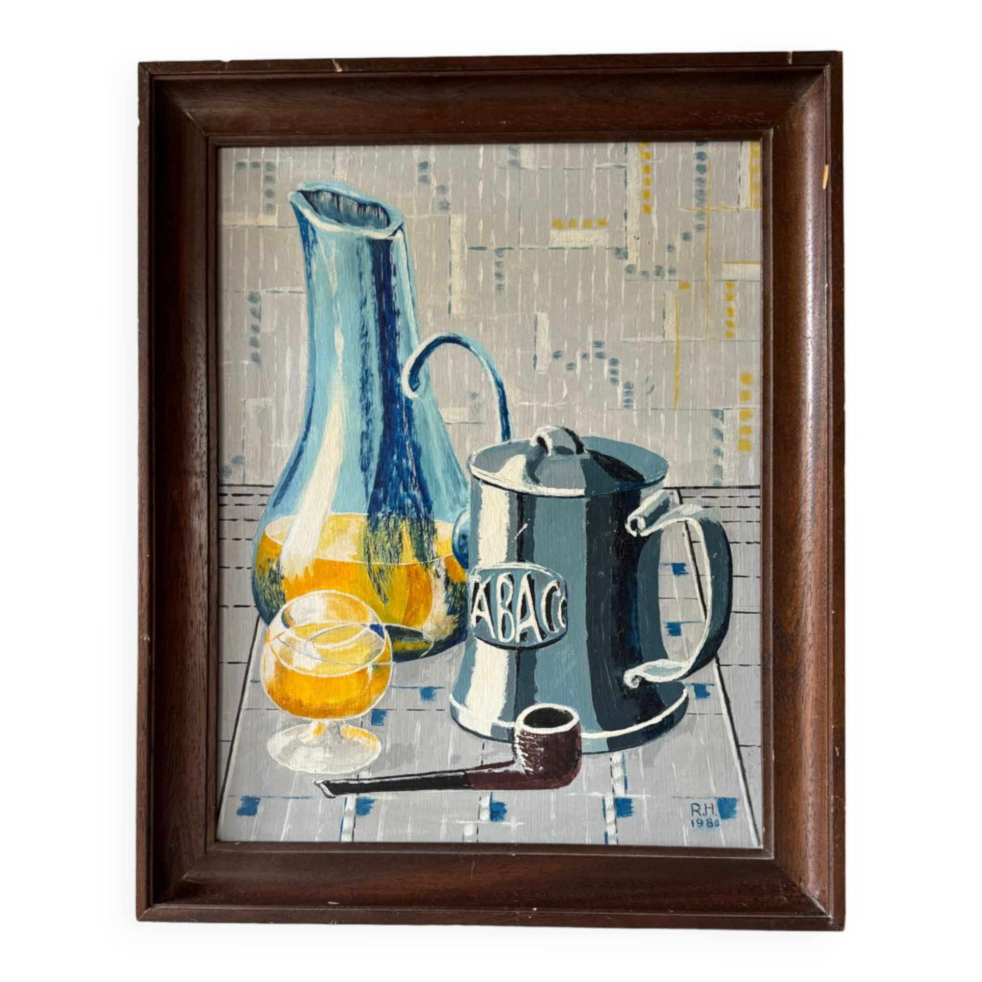 Blue yellow still life painting