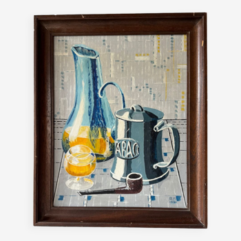 Peinture nature morte bleue jaune