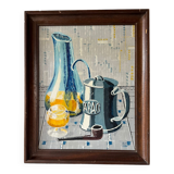 Blue yellow still life painting