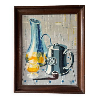 Peinture nature morte bleue jaune