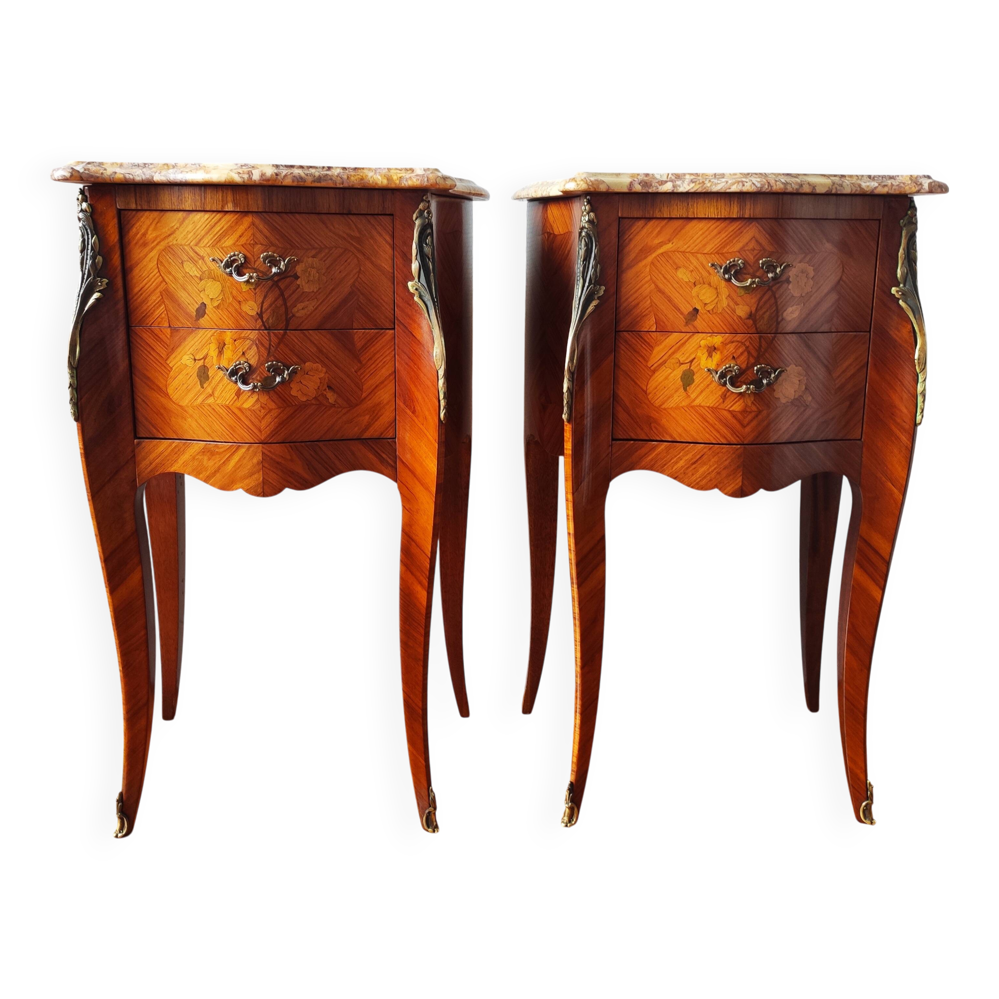 Pair of French Louis XV style bedside tables.