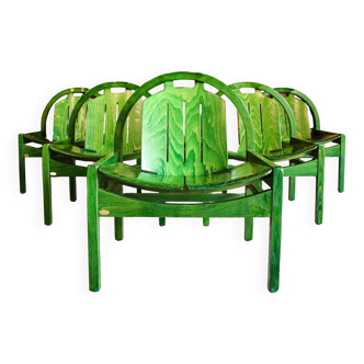 Chaises Baumann Salon "ARGOS" en Bois Vert intense 1980 6 fauteuils +1 table