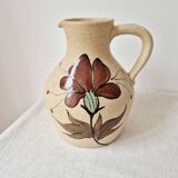 Speckled stoneware carafe with floral decoration signed - Vintage
