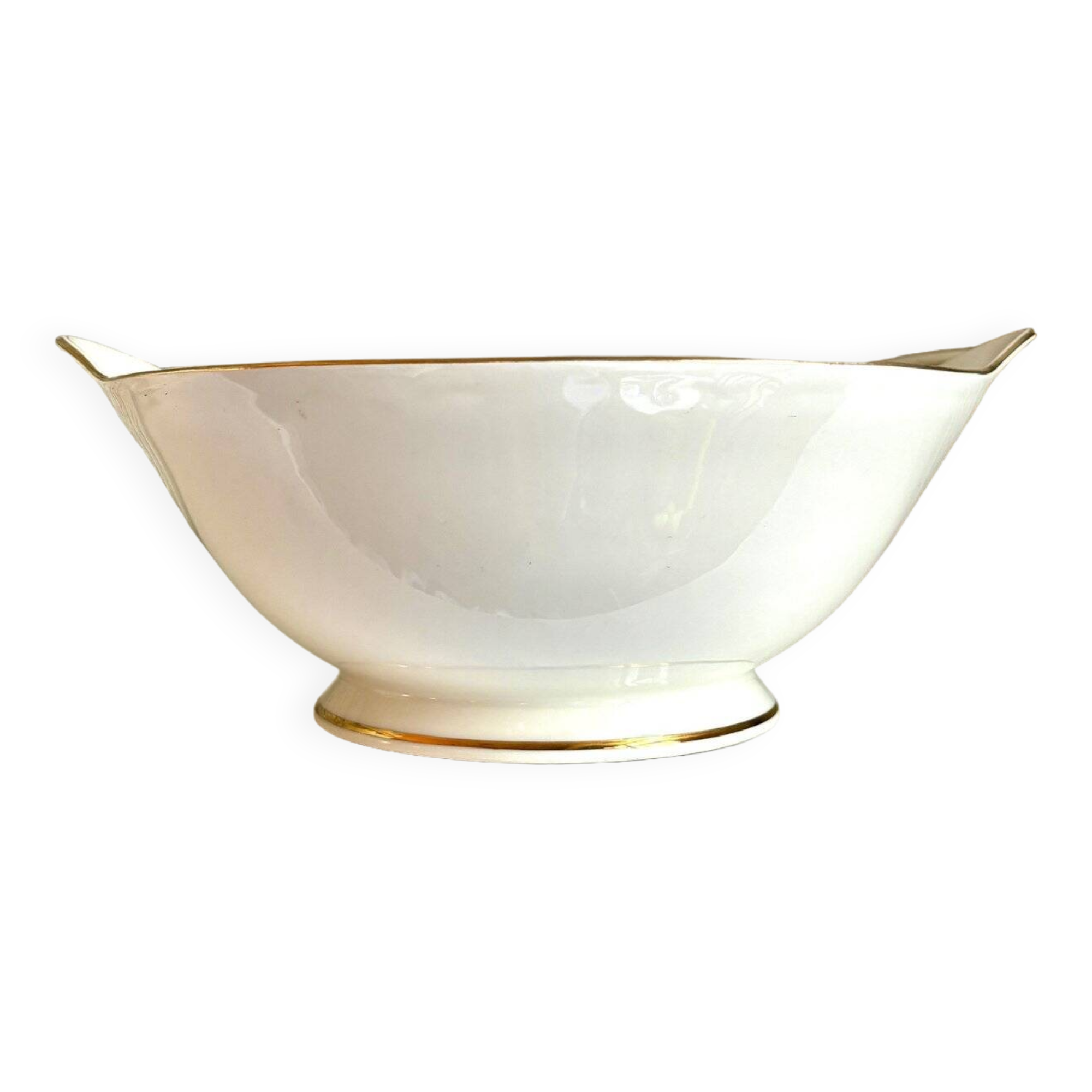 Pillivuyt white and gold porcelain eared salad bowl, "Eva" service
