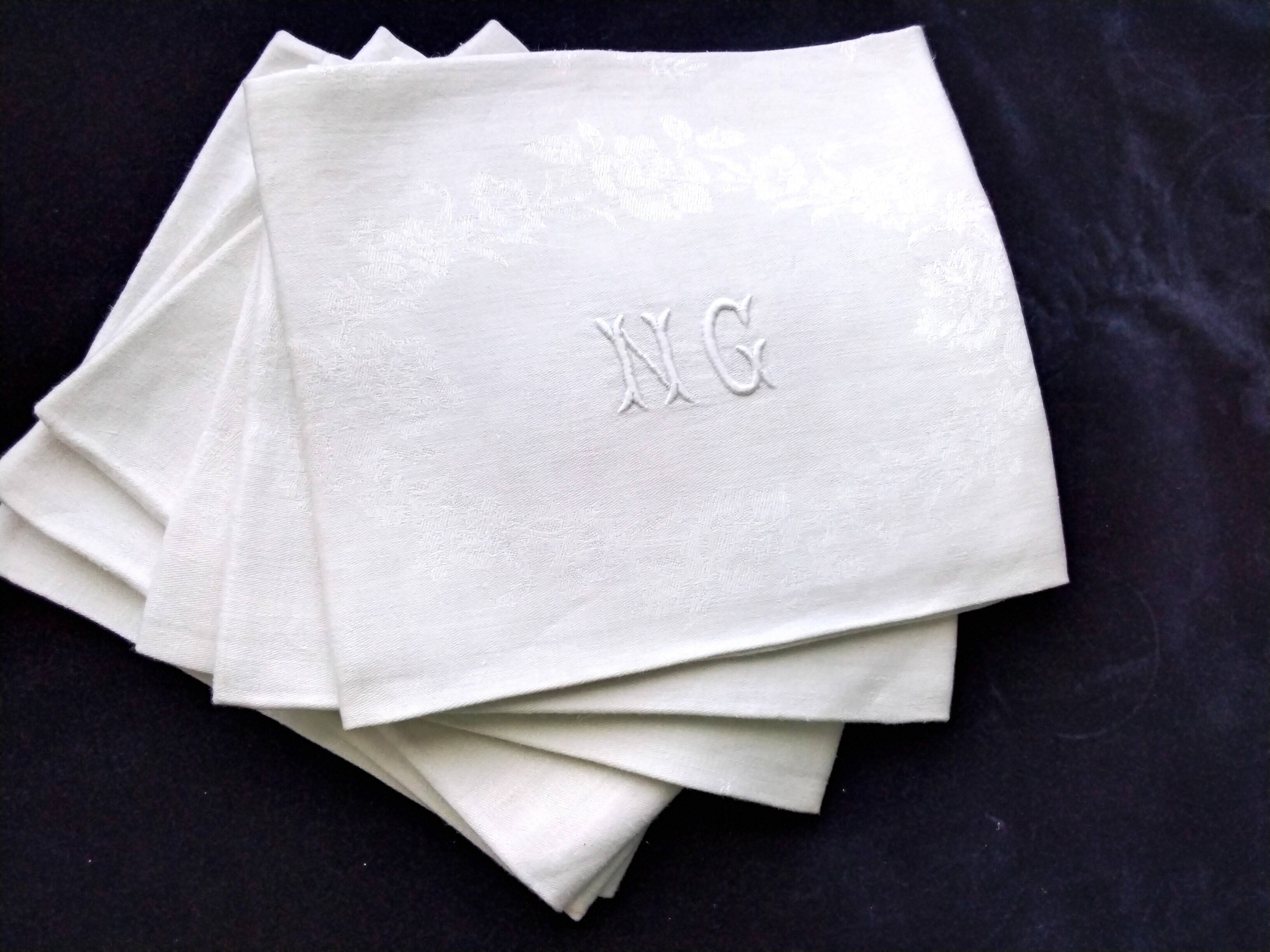 6 old damask linen napkins NG 67 x 76 cm