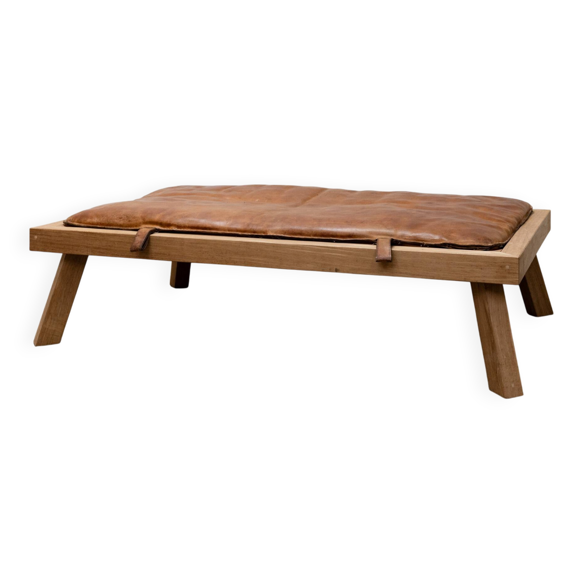 Daybed en cuir vintage et chêne 1950