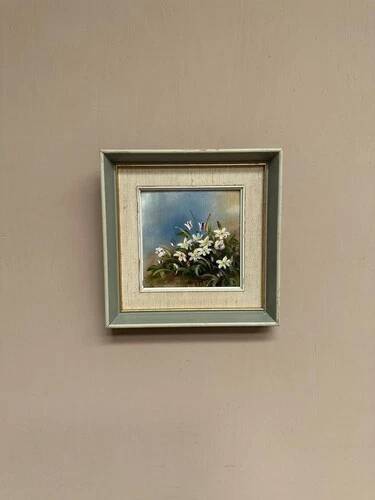 Mid-Century Oil on Panel “Flowers” by G. Sigrand, Vintage & Framed 24 × 24 cm