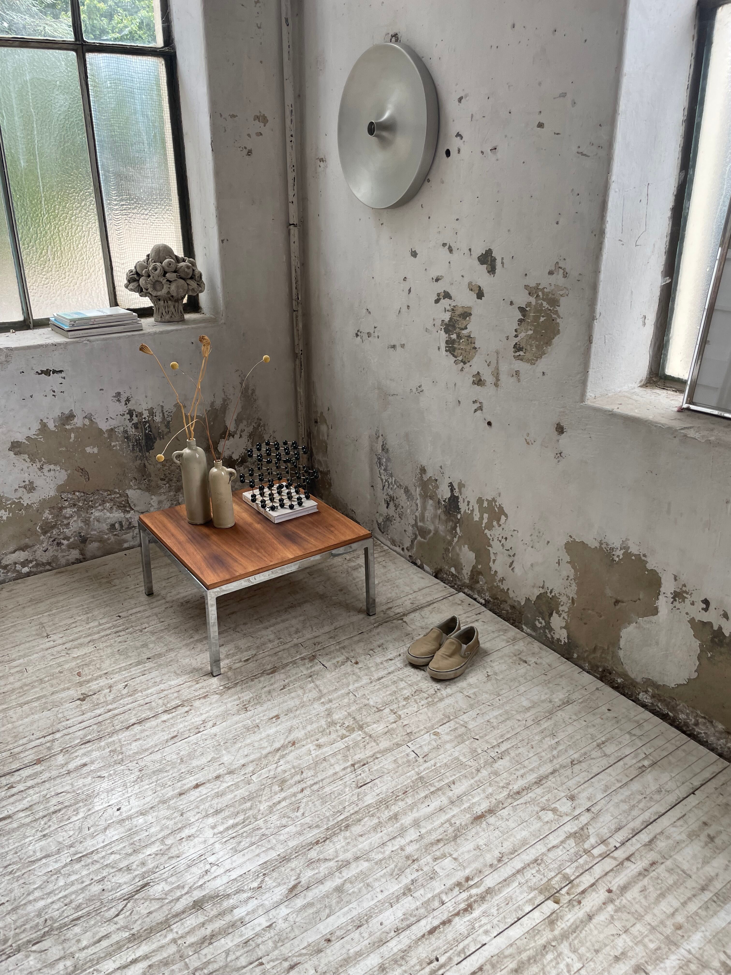 Walnut and modernist chrome coffee table