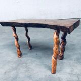 Brutalist Style Handcrafted Oak and Grape Wood Side Table, 1950s