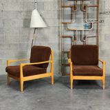 Pair of Czechoslovakian armchairs 1980 corduroy