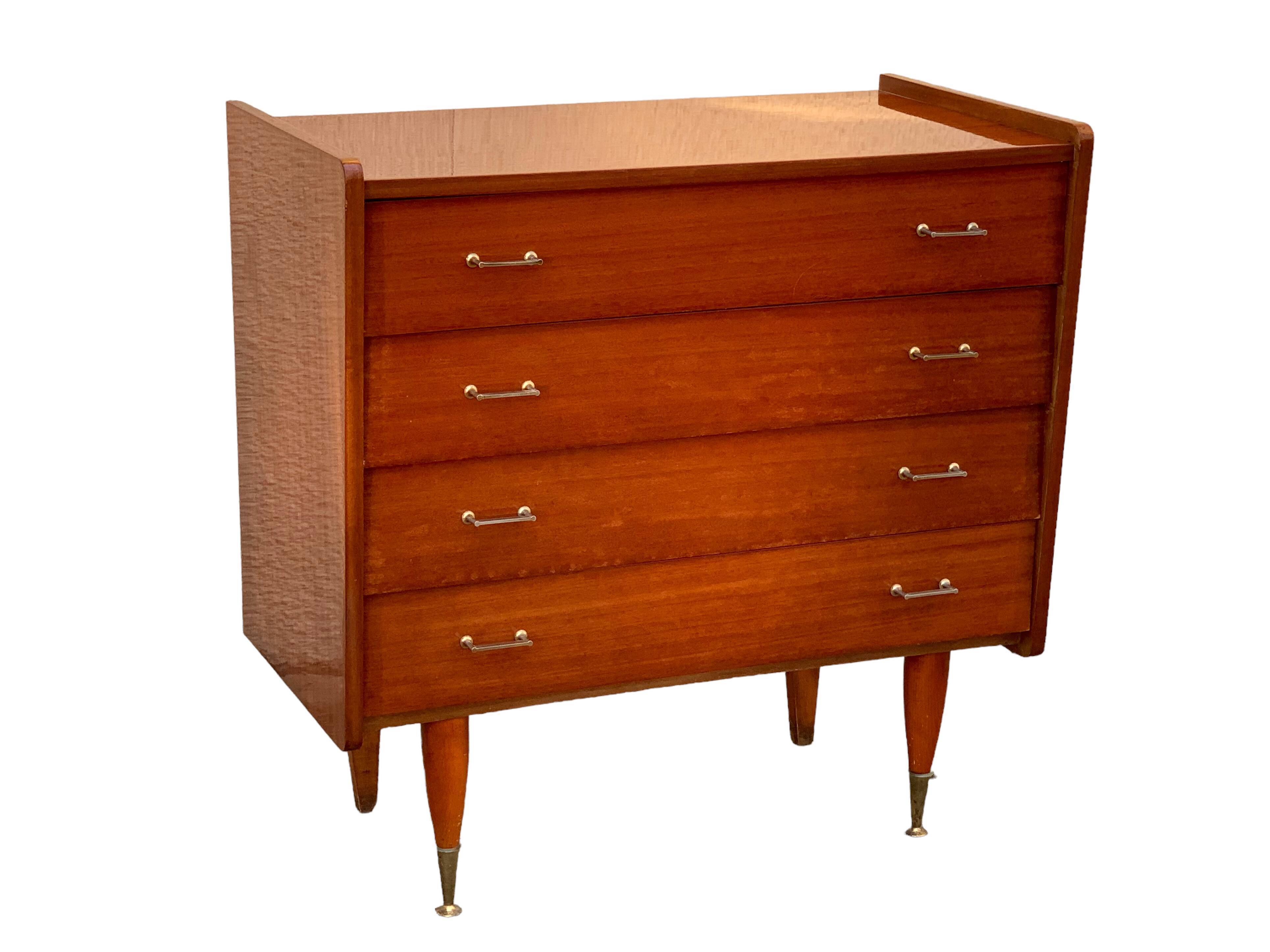 Vintage varnished teak chest of drawers 1970