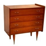 Vintage varnished teak chest of drawers 1970