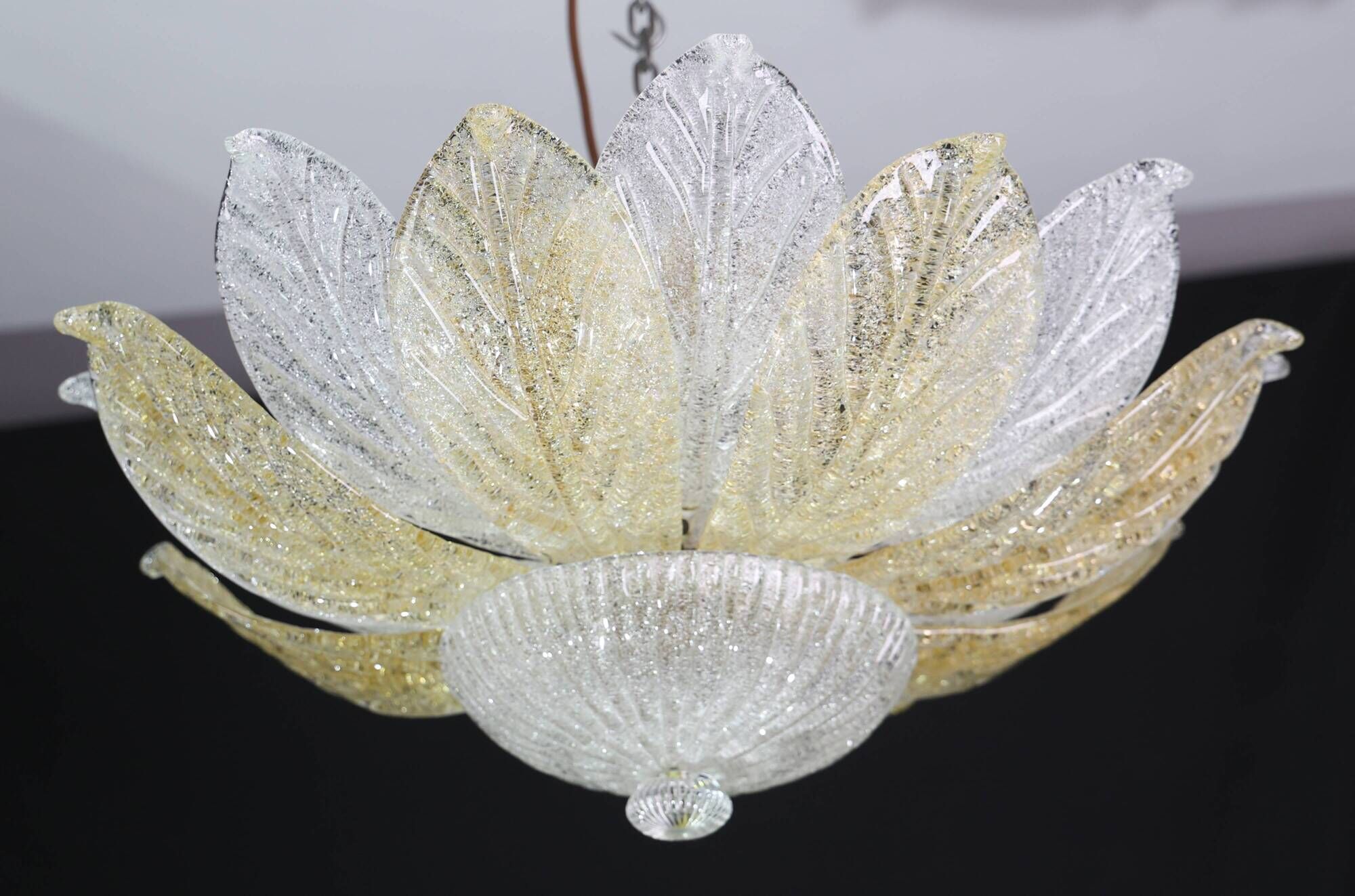 Charming Vintage Italian Murano Glass Amber and trasparent Ceiling Light