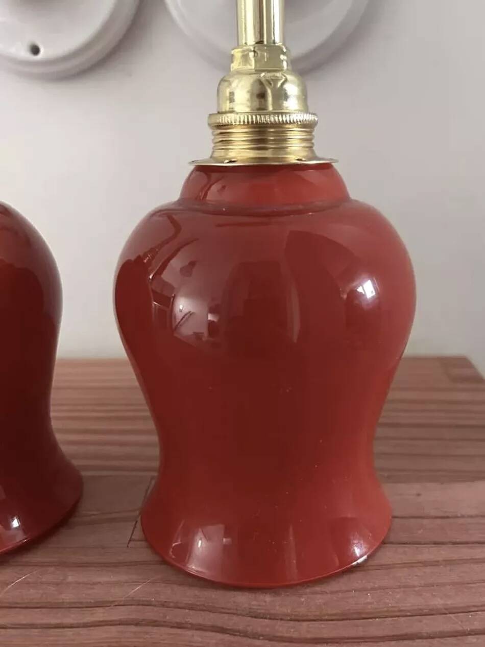 Pair of ceramic and glass wall sconces