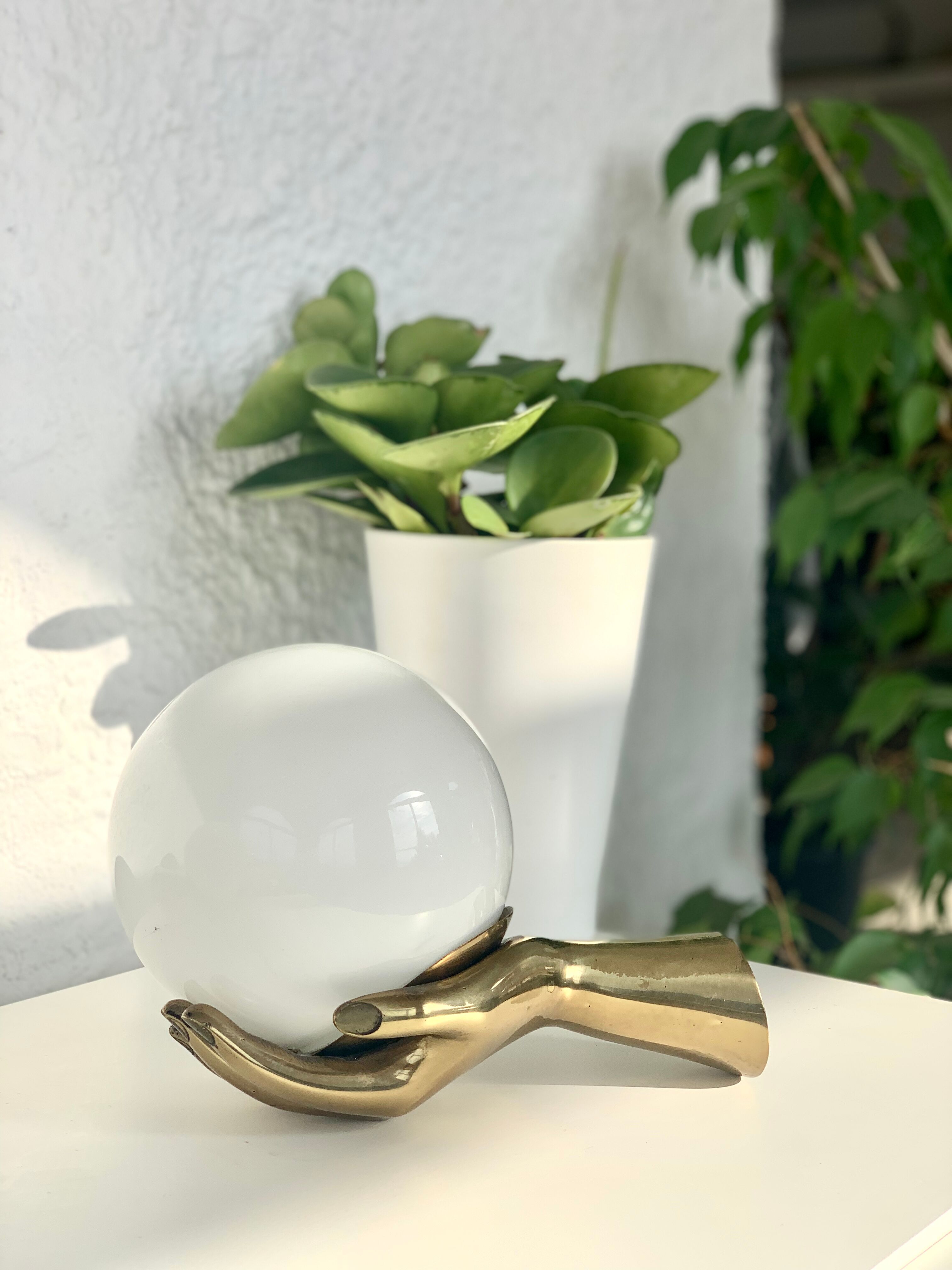Pair of brass "hands" wall lamps, Arlus 1960