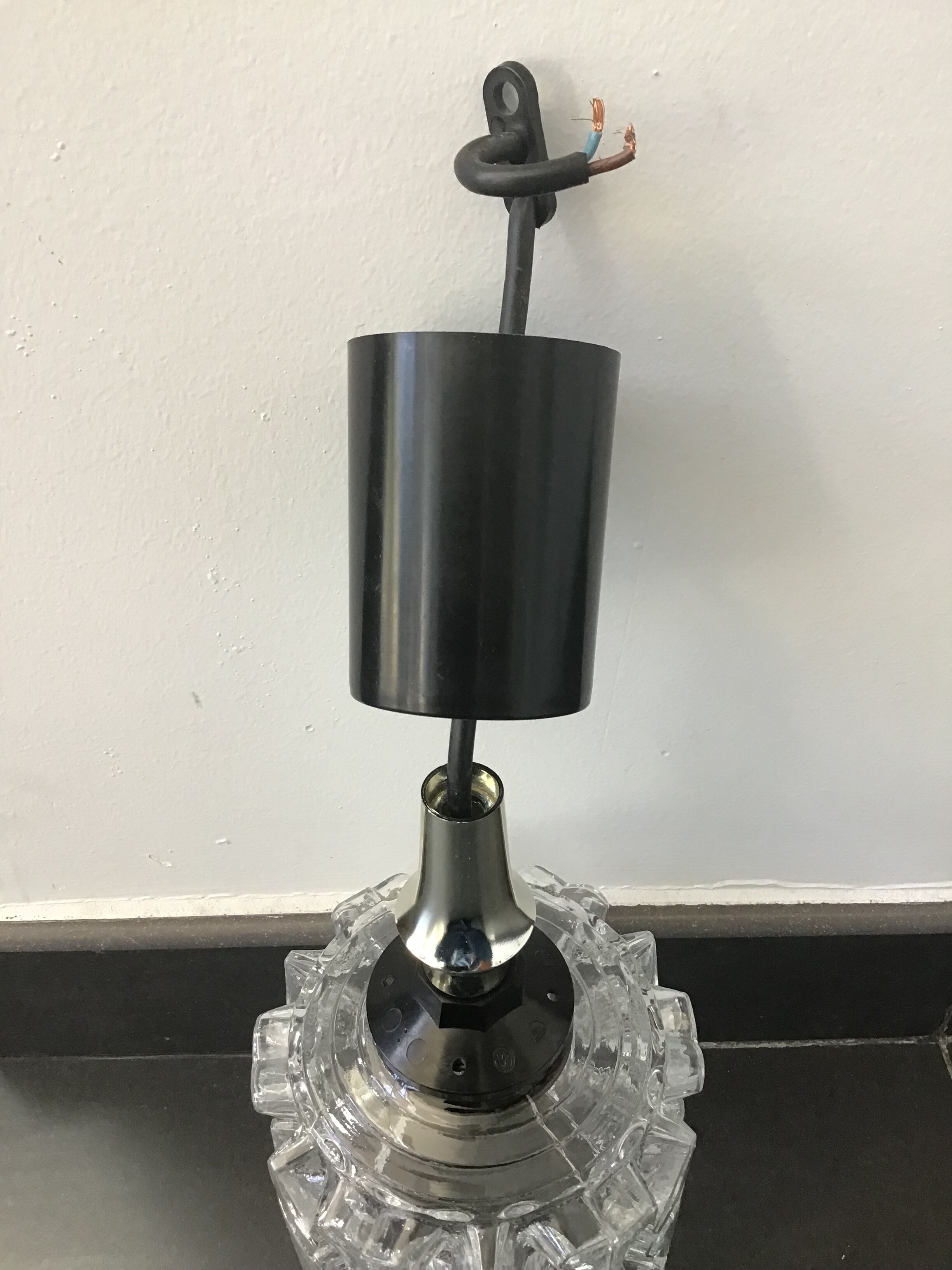 Moulded glass pendant lamp, 70s