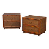 Pair of rattan and brass bedside tables, 1960
