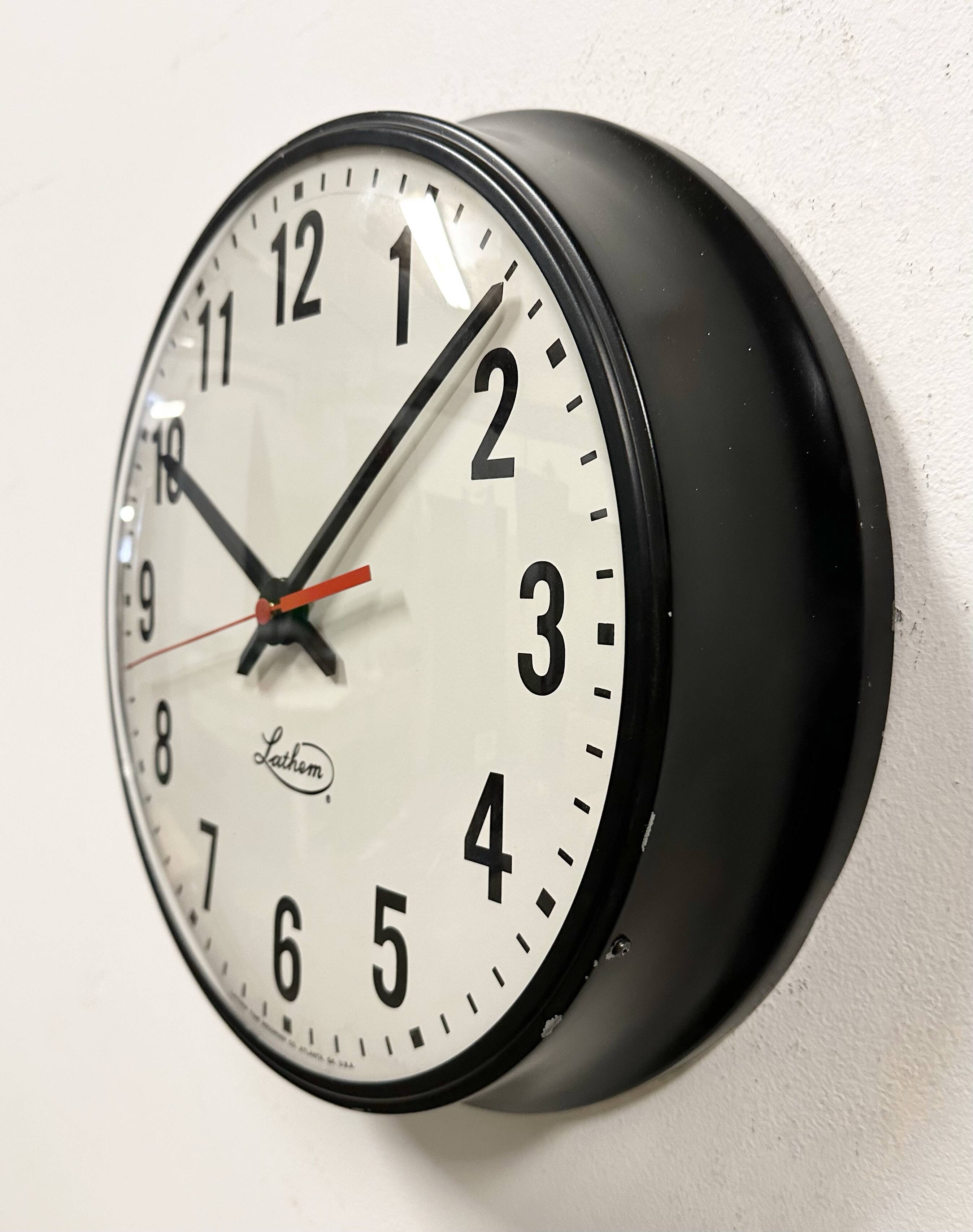 Vintage Black School Wall Clock from Lathem, 1980s