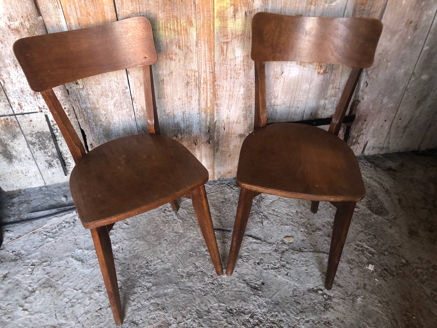 Pair of vintage 60s wooden bistro chairs